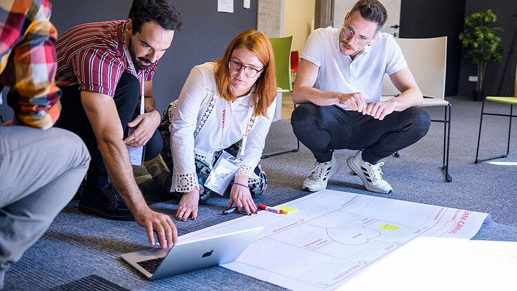 Foto von Mitarbeiter:innen bei einem Workshop zum Thema Nachhaltigkeit