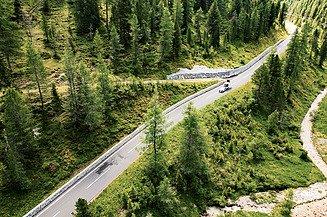 Landstraße in den Bergen umgeben von intakter Natur