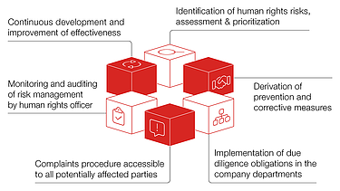 Graphic of the Social Compliance Management System consisting of six elements